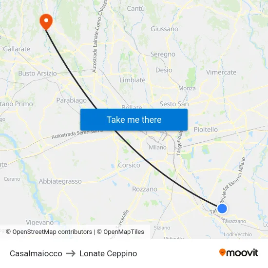 Casalmaiocco to Lonate Ceppino map
