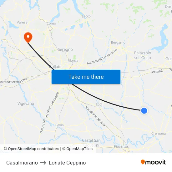Casalmorano to Lonate Ceppino map