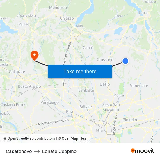 Casatenovo to Lonate Ceppino map