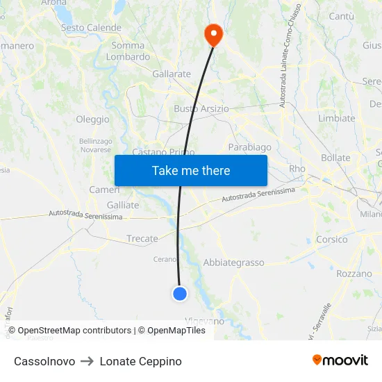 Cassolnovo to Lonate Ceppino map