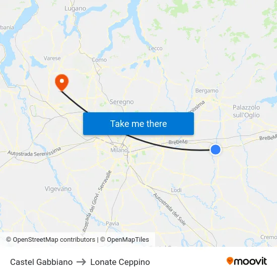 Castel Gabbiano to Lonate Ceppino map