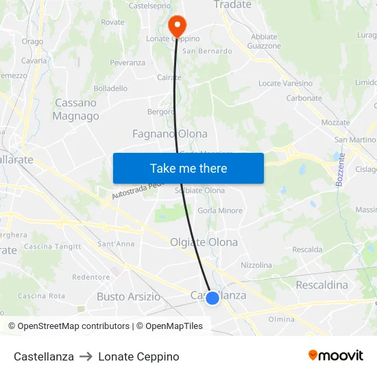 Castellanza to Lonate Ceppino map