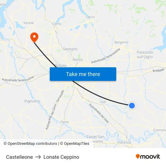 Castelleone to Lonate Ceppino map