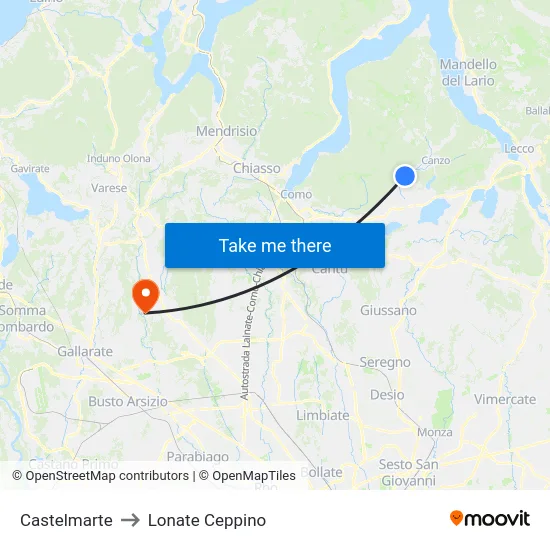 Castelmarte to Lonate Ceppino map