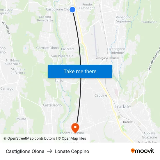 Castiglione Olona to Lonate Ceppino map