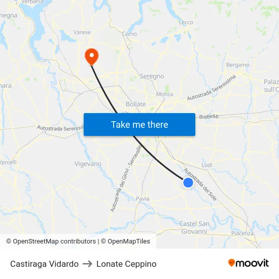 Castiraga Vidardo to Lonate Ceppino map
