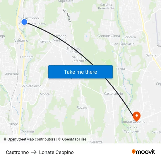Castronno to Lonate Ceppino map
