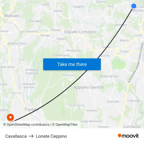 Cavallasca to Lonate Ceppino map