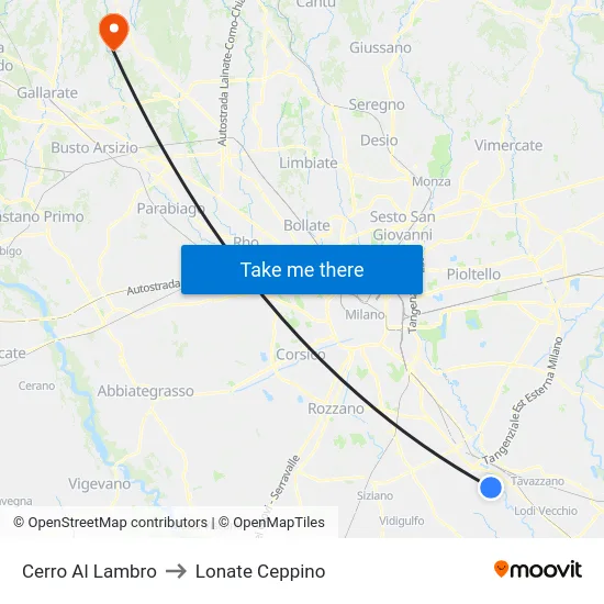 Cerro Al Lambro to Lonate Ceppino map