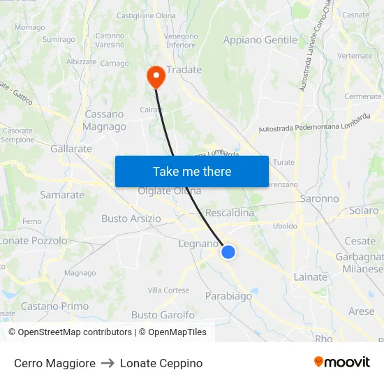 Cerro Maggiore to Lonate Ceppino map