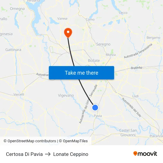 Certosa Di Pavia to Lonate Ceppino map