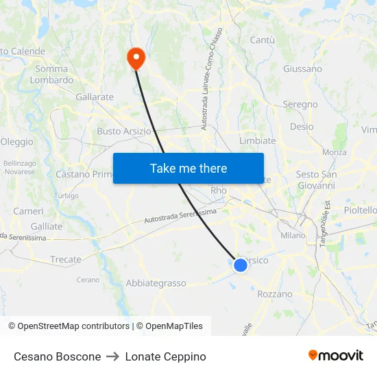Cesano Boscone to Lonate Ceppino map