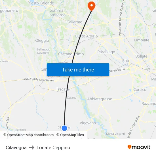Cilavegna to Lonate Ceppino map