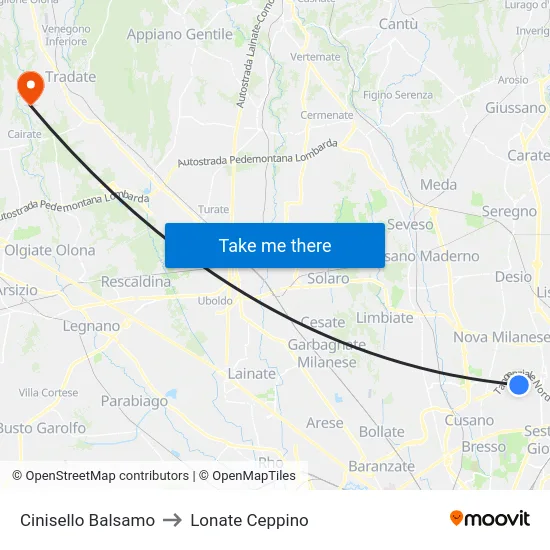 Cinisello Balsamo to Lonate Ceppino map