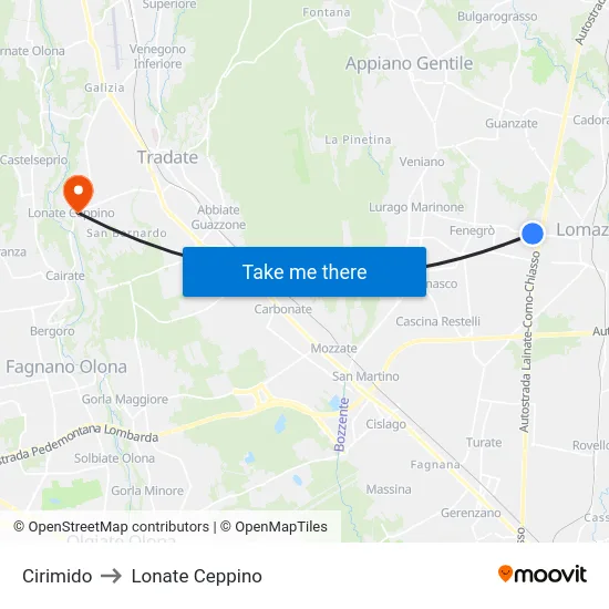 Cirimido to Lonate Ceppino map