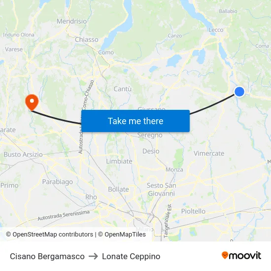 Cisano Bergamasco to Lonate Ceppino map