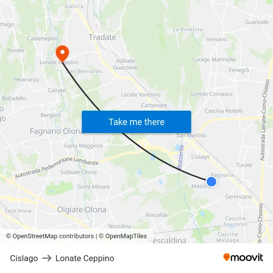 Cislago to Lonate Ceppino map