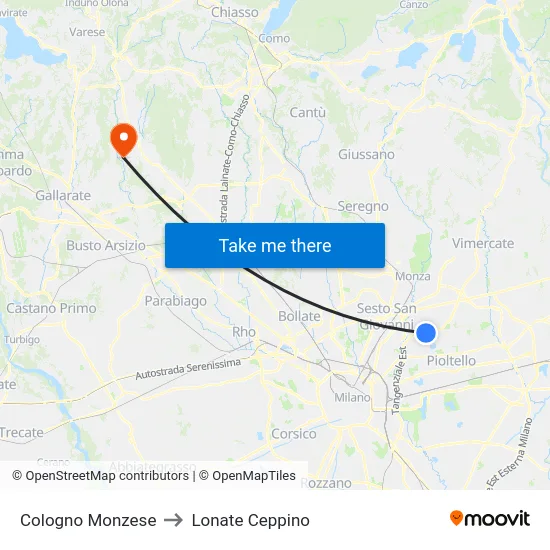 Cologno Monzese to Lonate Ceppino map