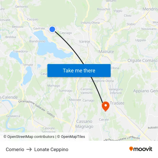 Comerio to Lonate Ceppino map