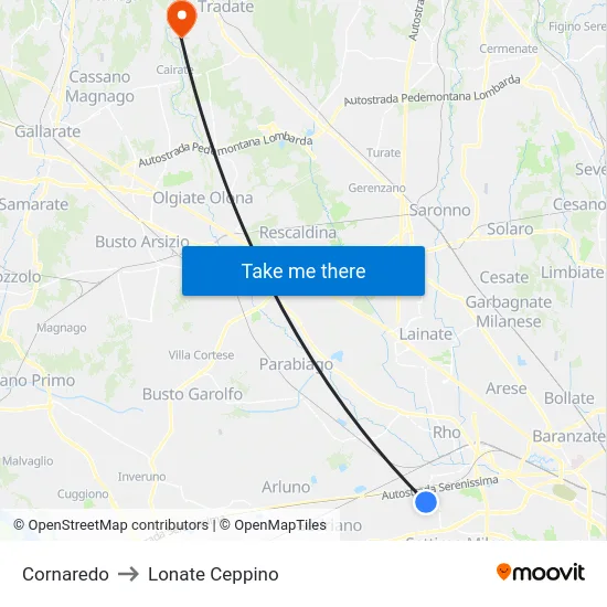 Cornaredo to Lonate Ceppino map