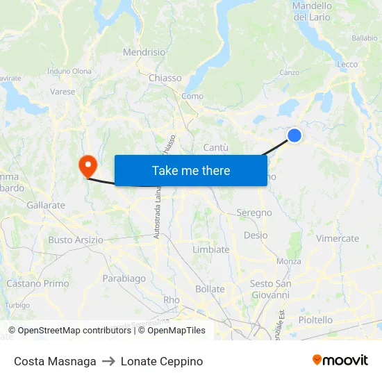 Costa Masnaga to Lonate Ceppino map