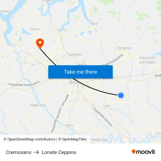 Cremosano to Lonate Ceppino map