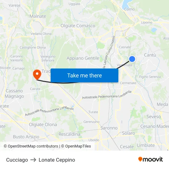 Cucciago to Lonate Ceppino map