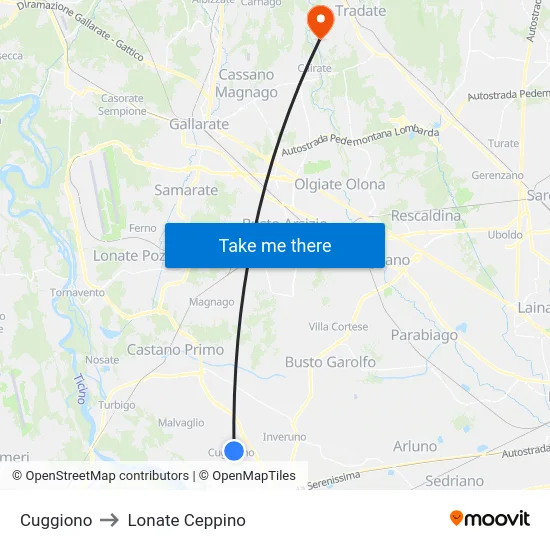 Cuggiono to Lonate Ceppino map