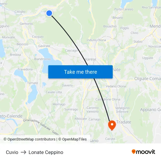 Cuvio to Lonate Ceppino map
