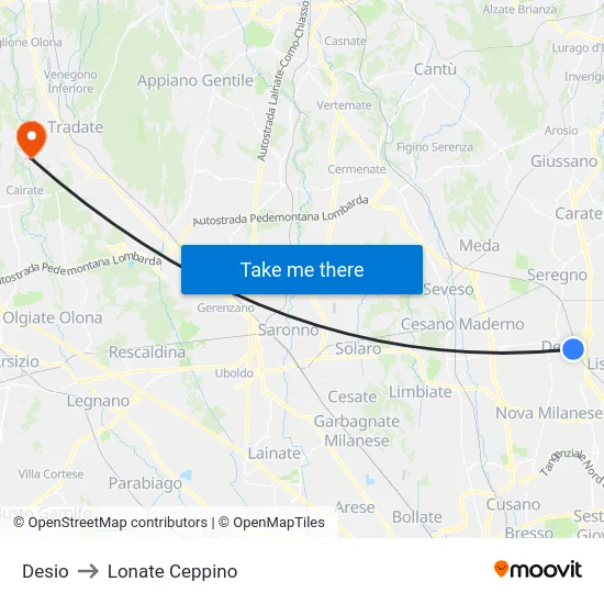 Desio to Lonate Ceppino map