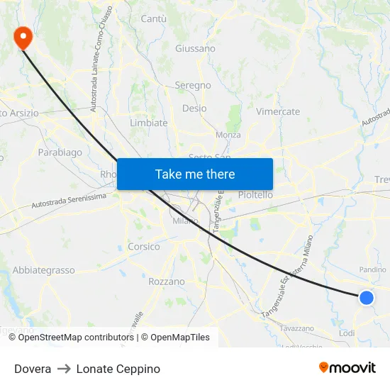 Dovera to Lonate Ceppino map