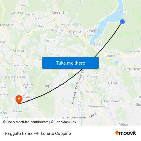 Faggeto Lario to Lonate Ceppino map