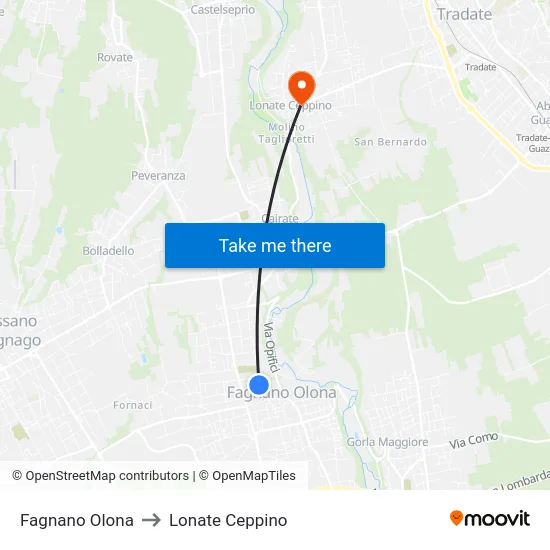 Fagnano Olona to Lonate Ceppino map