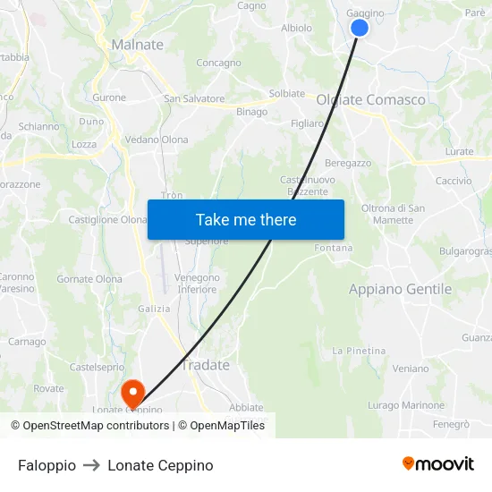 Faloppio to Lonate Ceppino map