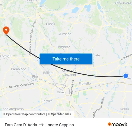 Fara Gera D' Adda to Lonate Ceppino map