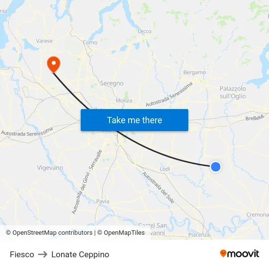 Fiesco to Lonate Ceppino map
