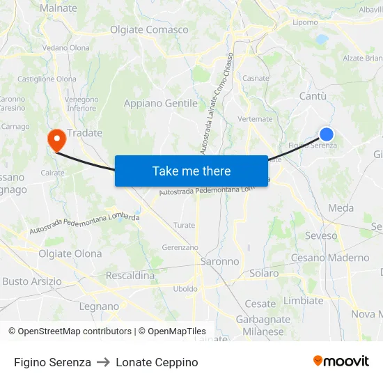 Figino Serenza to Lonate Ceppino map