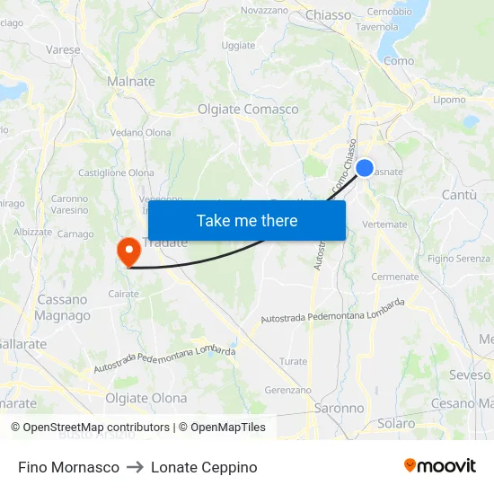 Fino Mornasco to Lonate Ceppino map