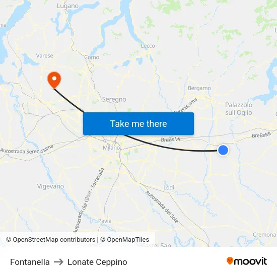 Fontanella to Lonate Ceppino map