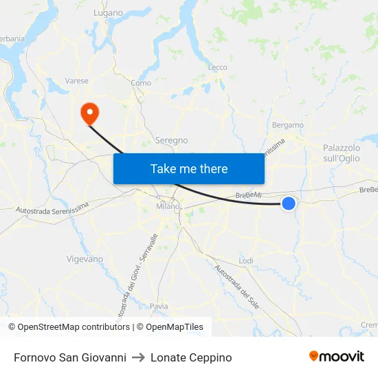 Fornovo San Giovanni to Lonate Ceppino map