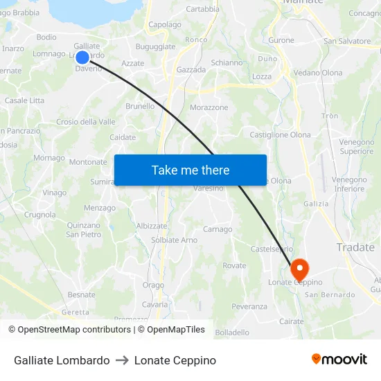 Galliate Lombardo to Lonate Ceppino map