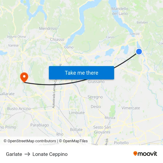 Garlate to Lonate Ceppino map