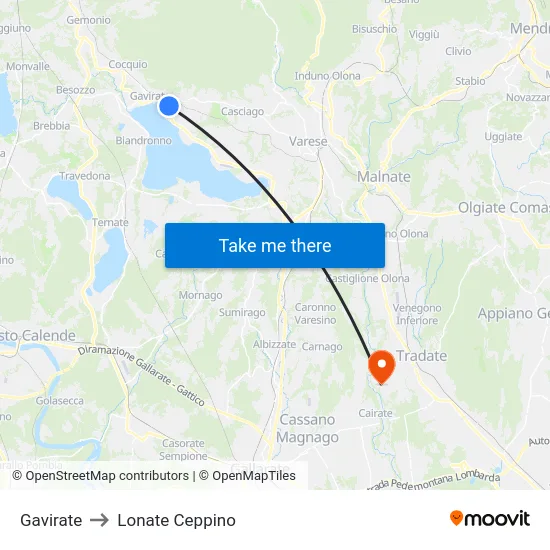 Gavirate to Lonate Ceppino map