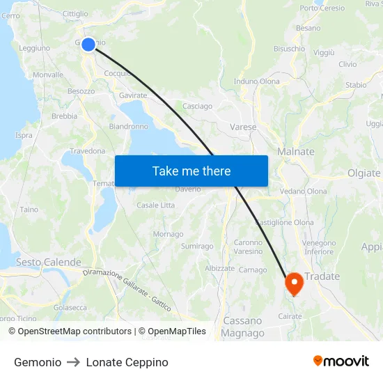 Gemonio to Lonate Ceppino map