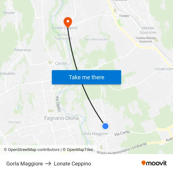 Gorla Maggiore to Lonate Ceppino map