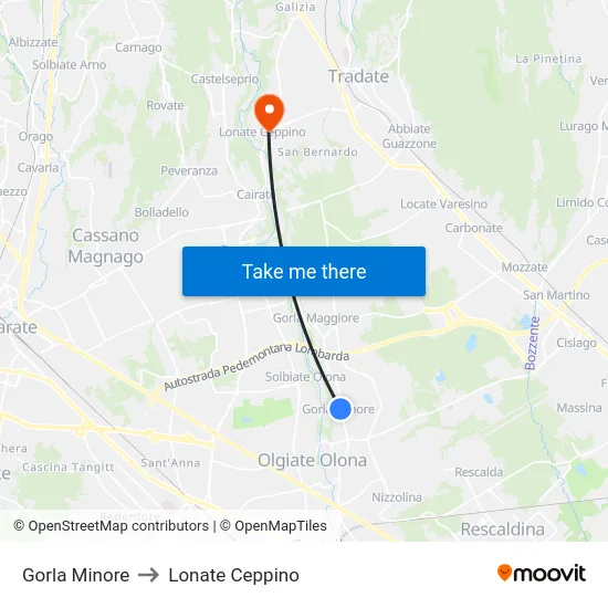 Gorla Minore to Lonate Ceppino map