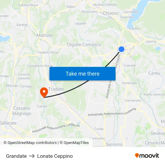 Grandate to Lonate Ceppino map