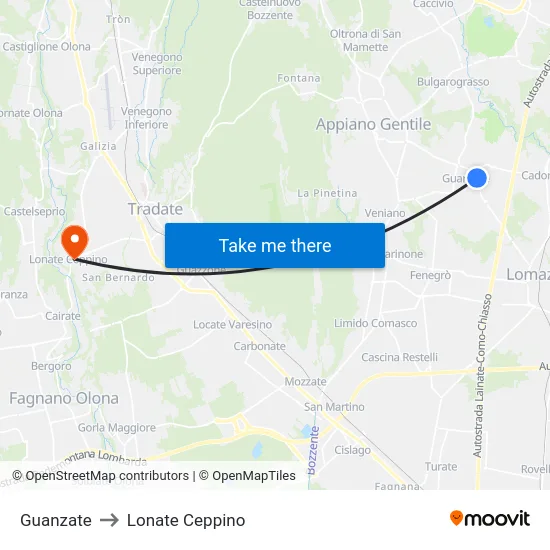 Guanzate to Lonate Ceppino map