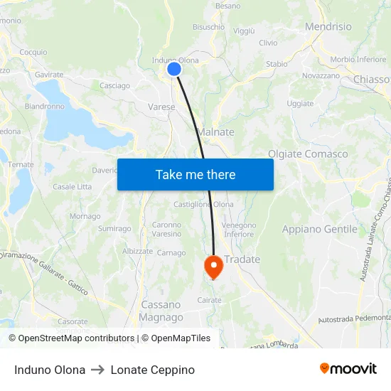 Induno Olona to Lonate Ceppino map