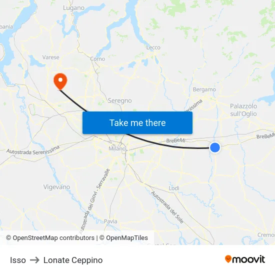 Isso to Lonate Ceppino map